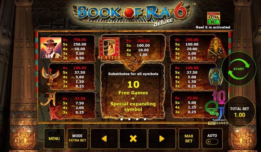 Book of Ra Deluxe 6 paytable