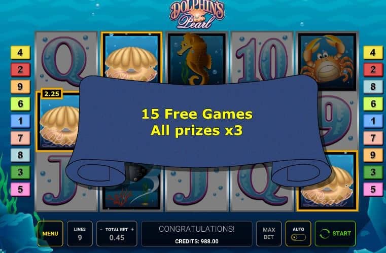 bonus spins and Free Spins on Dolphins Pearl