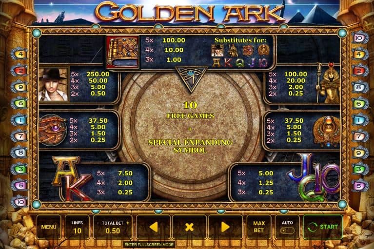 Golden Ark paytable